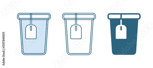 Blue Cup with tea bag icon isolated on white background. Vector