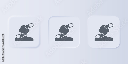Grey Sedative pills icon isolated on grey background. Set icons in square buttons. Vector