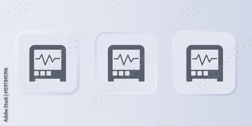 Grey Seismograph icon isolated on grey background. Earthquake analog seismograph. Set icons in square buttons. Vector