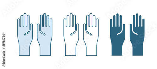 Blue Rubber gloves icon isolated on white background. Latex hand protection sign. Housework cleaning equipment symbol. Vector