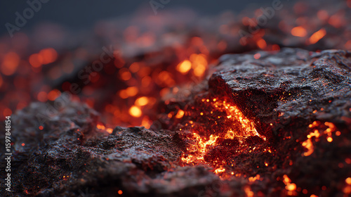 Close-up view of molten lava showcasing vibrant orange and red hues against rocky textures, highlighting the raw power of nature.