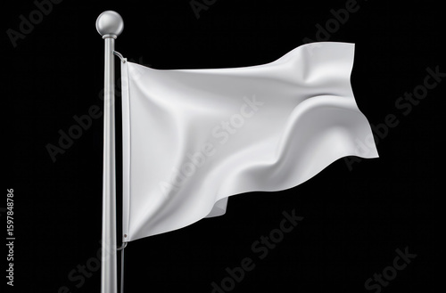 White flag waving. Subtle movement. Clean background, empty space.