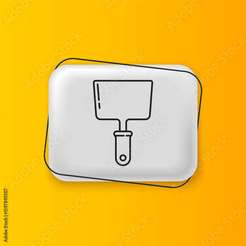 Black Putty knife icon isolated on yellow background. Spatula repair tool. Spackling or paint instruments. Silver rectangle button. Vector