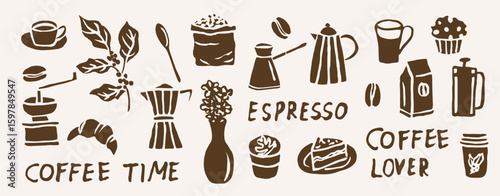 Flat vector doodle coffee elements