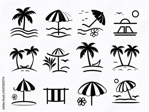 Summer and beach silhouette icons