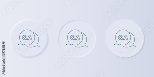 Grey Speech bubbles with Question and Answer icon isolated on grey background. Q and A symbol. FAQ sign. Chat speech bubble and chart. Set icons in square buttons. Vector