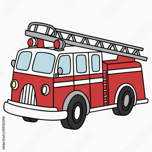 Cartoon Fire Truck Vector Illustration for Kids – Emergency Rescue Vehicle Clipart

