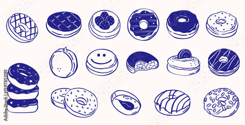 set of doughnuts doodle illustration - hand drawn vector