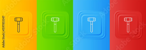 White Kitchen hammer icon isolated on colorful background. Meat hammer. Set icons in square buttons. Vector