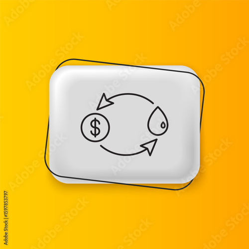 Black Oil exchange, water transfer, convert icon isolated on yellow background. Silver rectangle button. Vector