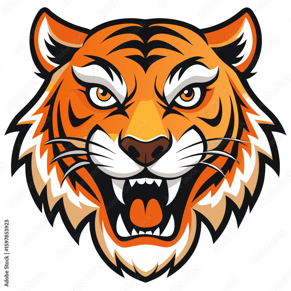 Fototapeta premium Fierce Stylized Tiger Head Illustration.