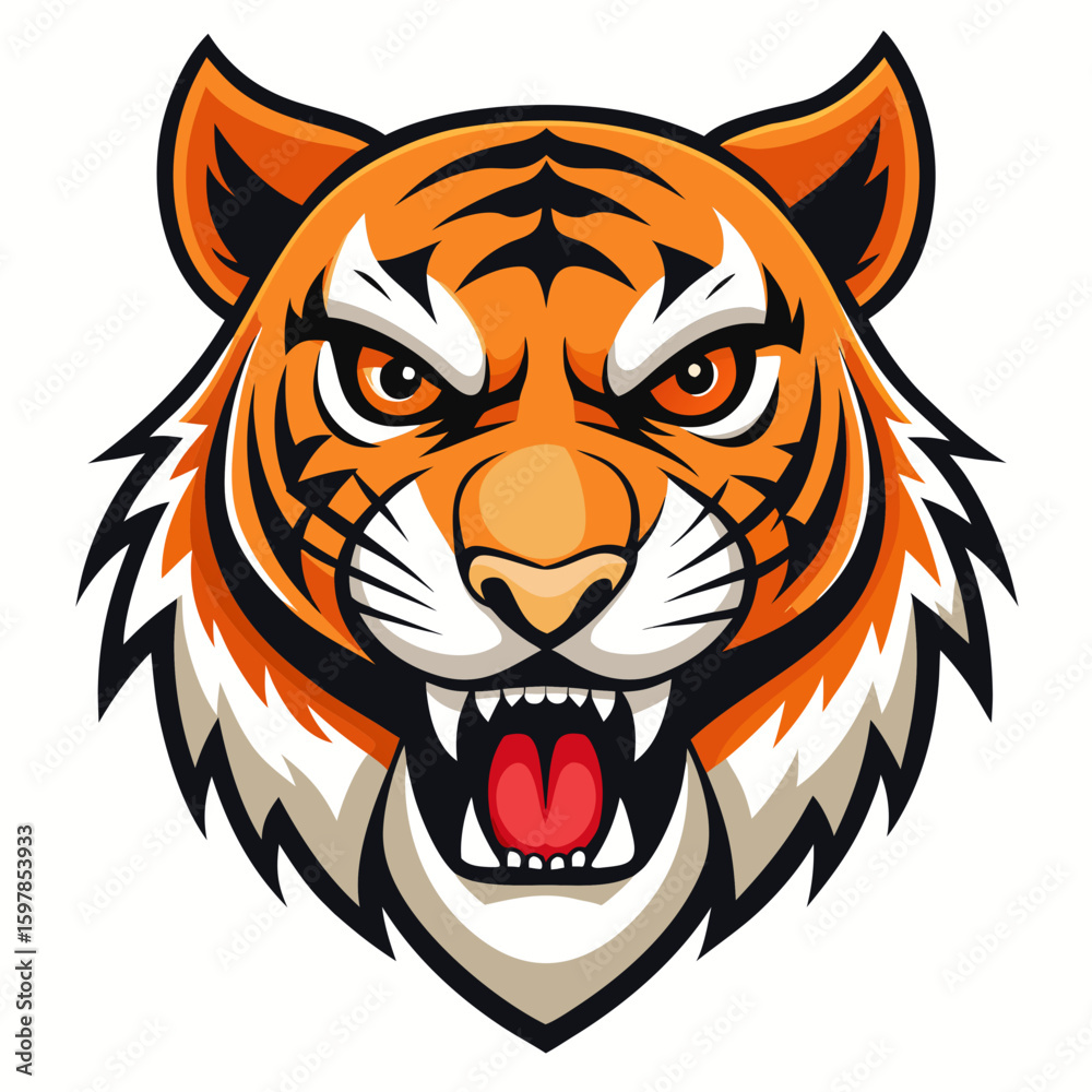 Fototapeta premium Fierce Stylized Tiger Head Illustration.