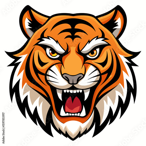 Fierce Stylized Tiger Head Illustration.

