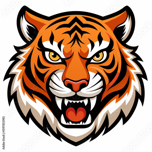 Fierce Stylized Tiger Head Illustration.

