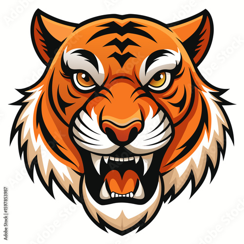 Fierce Stylized Tiger Head Illustration.

