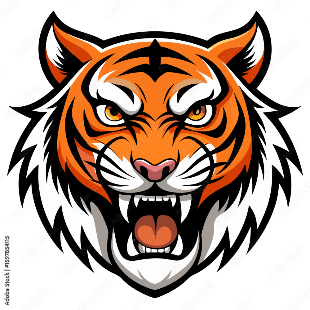 Fototapeta premium Fierce Stylized Tiger Head Illustration.