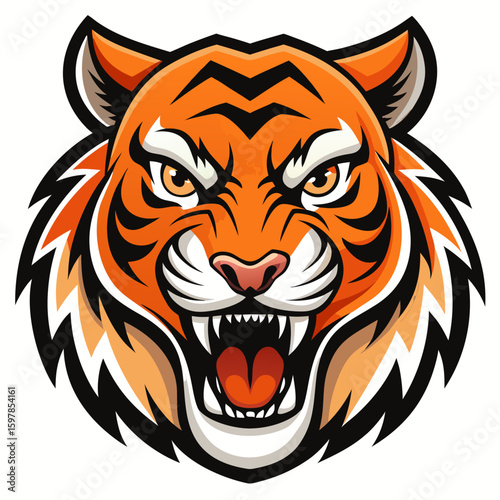 Fierce Stylized Tiger Head Illustration.

