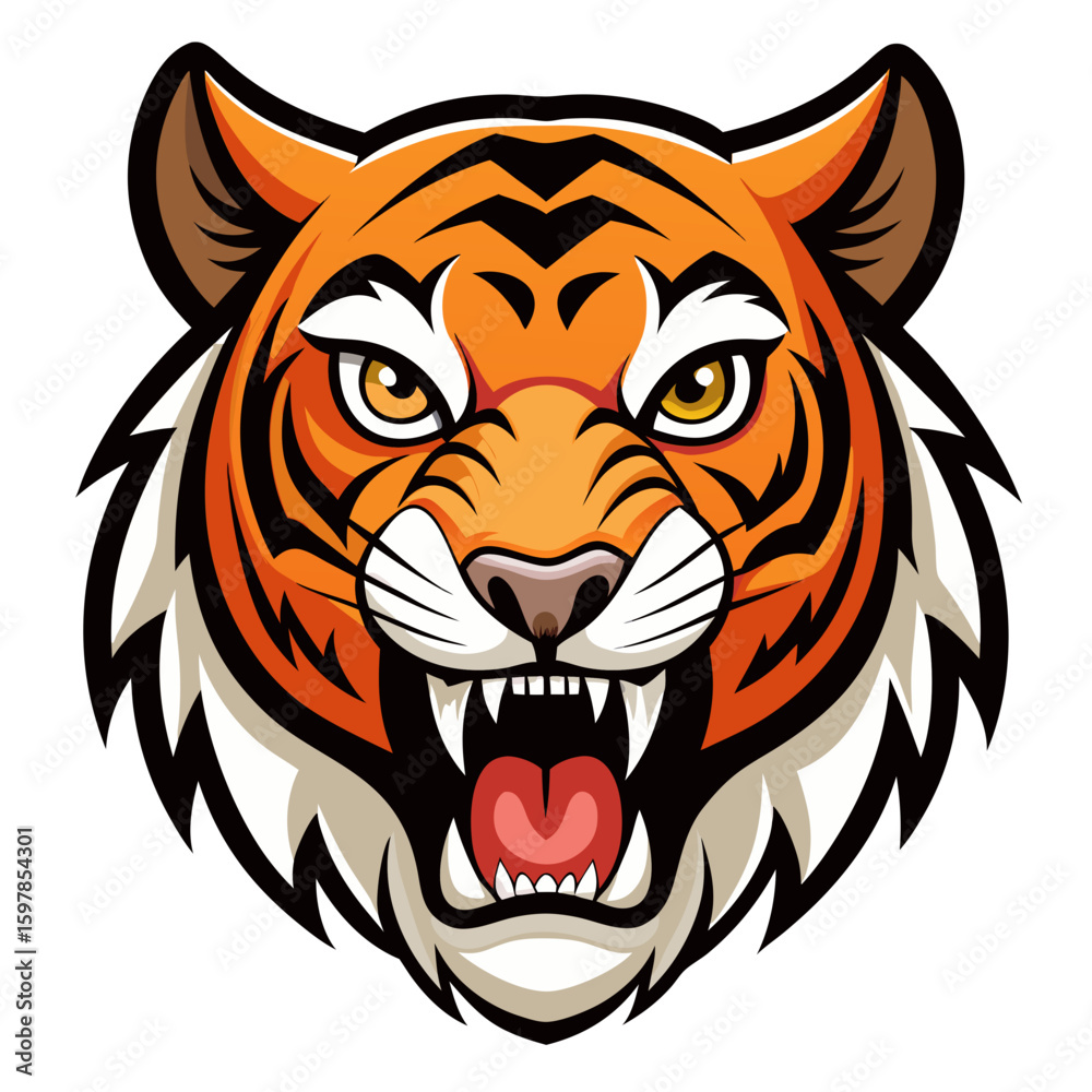 Fototapeta premium Fierce Stylized Tiger Head Illustration.