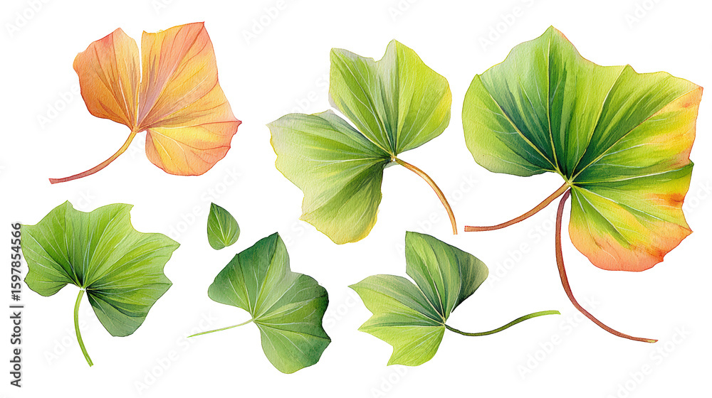Obraz premium Pumpkin Leaf Set Watercolor PNG, Isolated for Design