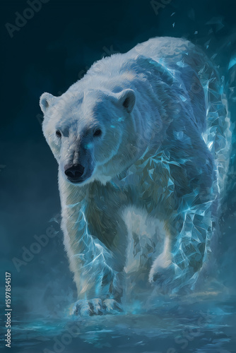 Polar Bear Dissolving into Ice Fragments