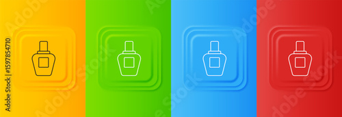 White Perfume icon isolated on colorful background. Set icons in square buttons. Vector