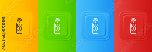 White Remote control icon isolated on colorful background. Set icons in square buttons. Vector