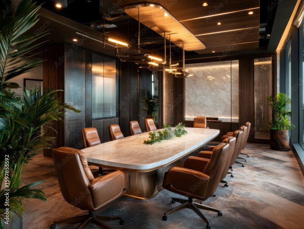 Fototapeta premium Elegant conference room with luxurious design and natural lighting in modern office space