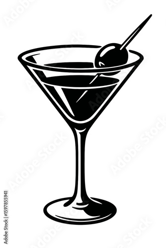 Martini Glass with Olive Cocktail Icon Vector - Elegant Beverage Symbol
