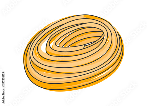 Italian pasta. Pasta tagliatelle. Italian fast food icon. Hand drawn flat vector illustration isolated on white background