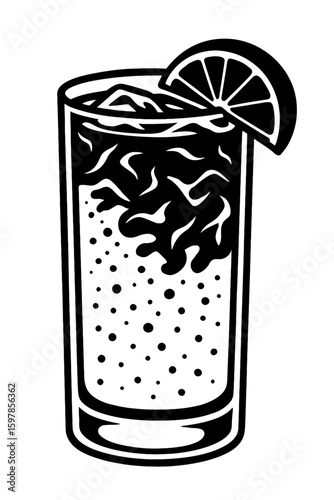 Tall Glass Mixed Drink with Ice and Citrus Garnish Icon Vector - Refreshment Symbol