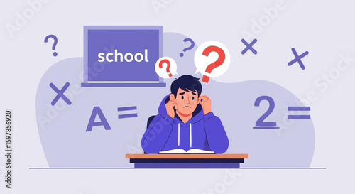 Confused Student Struggles With Lessons At School In Frustration And Anxiety