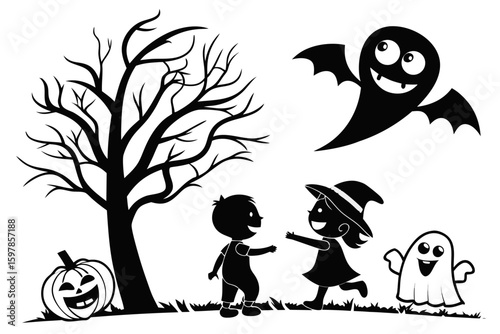 ghostly figures silhouette, Cute and Spooky Halloween Ghost Silhouettes – Vector Cartoon Illustration Set