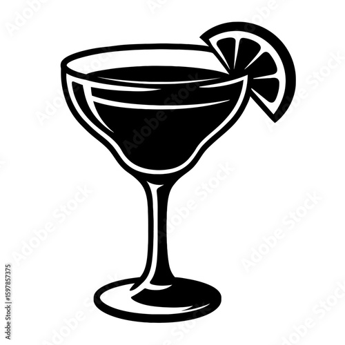 Cocktail Drink Glass with Garnish Icon Vector - Party and Bar Symbol
