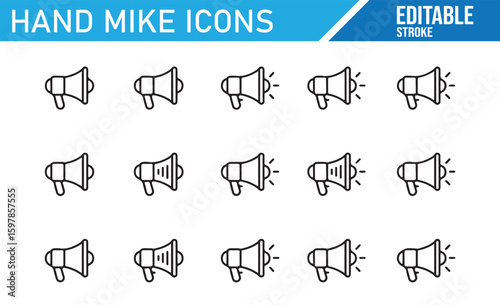 Collection of Handheld Microphone Icons for Broadcasting, Public Speaking, and Events