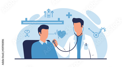 Doctor Examining Patient With Stethoscope In Clinic Consultation Depiction