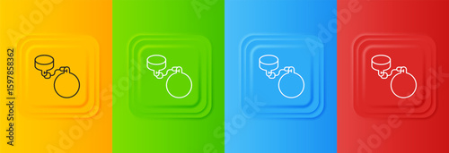 White Ball on chain icon isolated on colorful background. Set icons in square buttons. Vector