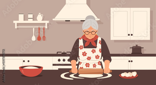 Loving Grandmother Baking Sweet Treats In Her Cozy Home Kitchen With Affection