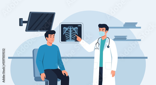 Doctor Explaining X-Ray To Patient Healthcare And Medicine Concept Illustration