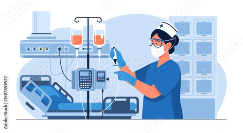 Attentive Nurse Preparing Medication For Patient At Hospital Emergency Room
