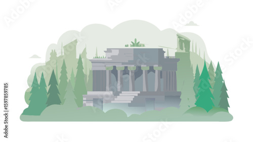 Ancient greek temple ruins vector illustration landmark architecture travel destination tourism landscape design 100