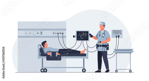 Doctor Monitoring Patient's Vital Signs In Hospital Setting With Modern Equipment