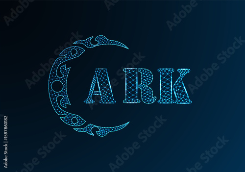 Low poly letter logo ARK design. ARK letter logo low poly vector design on blue color gradient background. ARK logo low poly design