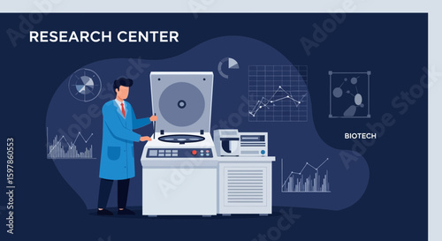 Biotechnology Research Laboratory With Scientist And Modern Equipment Vector Design