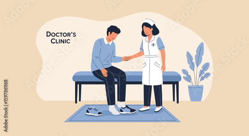 Doctor's Visit Nurse Assisting Patient At Clinic Consultation Illustration