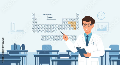 Educator Explains Periodic Table to Students in a Classroom Setting