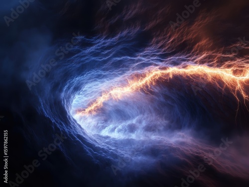 Electric storm within a swirling vortex of clouds and lightning in a dramatic sky