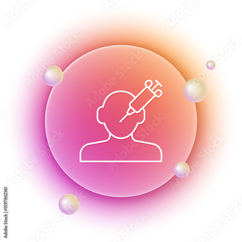 White Addiction to the drug icon isolated on white background. Heroin, narcotic, addiction, illegal. Sick junkie with a syringe and medical pills. Orange and pink gradient circle background. Vector