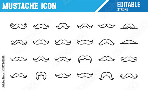 Variety of Mustache Icons for Vintage, Trendy, and Grooming Applications

