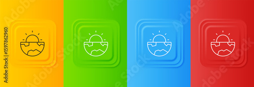 White Earth core structure crust icon isolated on colorful background. Set icons in square buttons. Vector