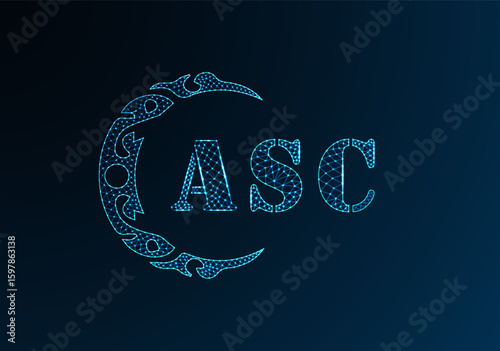 Low poly letter logo ASC design. ASC letter logo low poly vector design on blue color gradient background. ASC logo low poly design